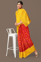 Fire red with orange yellow brocade patola soft silk saree - MIRASILKS Fire red with orange yellow brocade patola soft silk saree